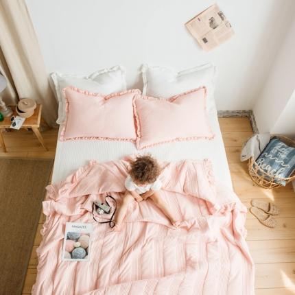 91家纺网 家纺一手货源 找家纺 出口韩国外贸款雪纺纱夏被三件套密道床盖空调被棚拍图韩国被粉色