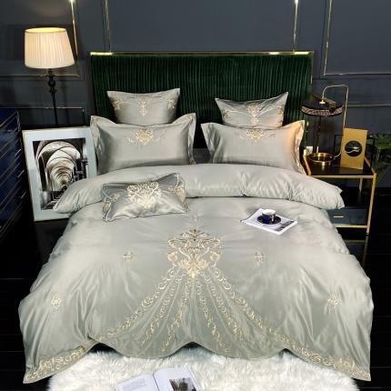 91家纺网 家纺一手货源 找家纺 宅家居60支贡缎真臻品丝B版纯棉刺绣卡瑞娜系列四件套 贵族灰
