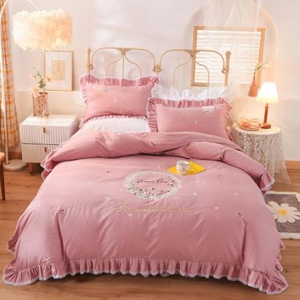 91家纺网 家纺一手货源 找家纺 （总）迪欧芙 2020新款全棉花蔓系列床裙款四件套韩版四件套