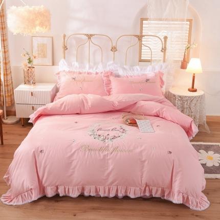 91家纺网 家纺一手货源 找家纺 迪欧芙 2020新款全棉花蔓系列床裙款四件套韩版四件套 粉玉