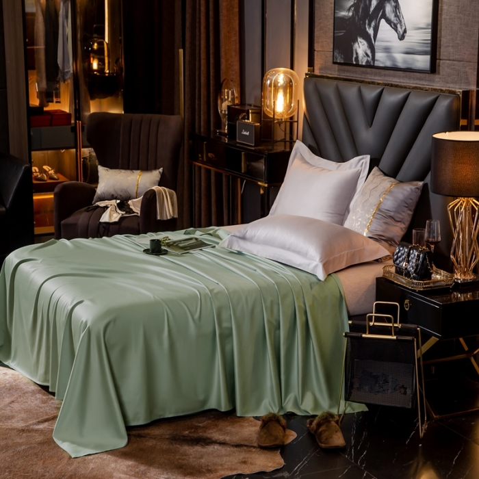 91家纺网 家纺一手货源 找家纺 绵庭家纺 2020新款素色长绒棉单品床单 灰绿