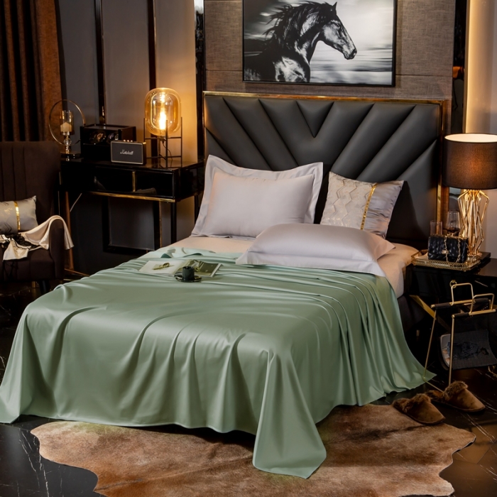 91家纺网 家纺一手货源 找家纺 绵庭家纺 2020新款素色长绒棉单品床单 灰绿