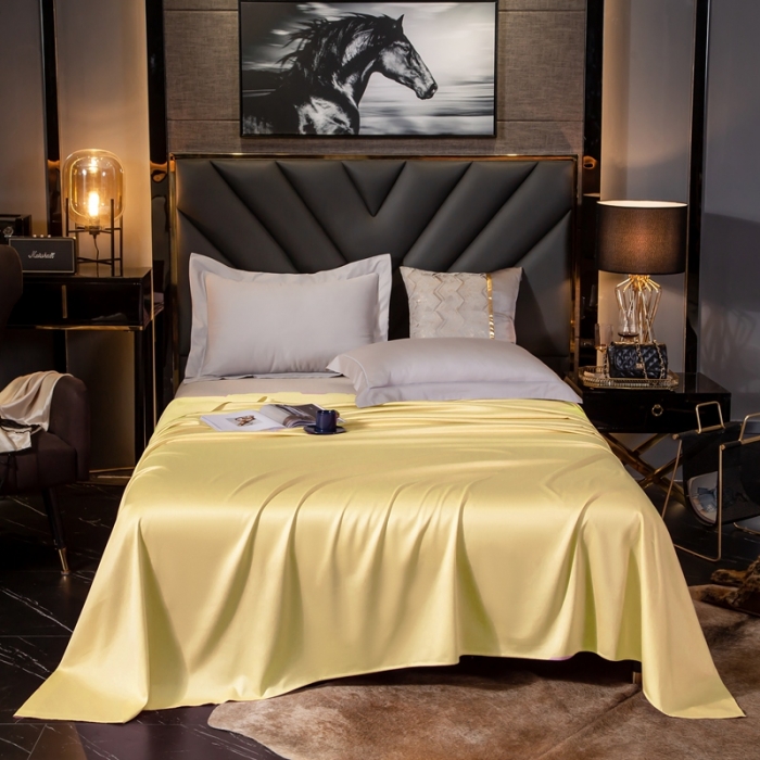 91家纺网 家纺一手货源 找家纺 绵庭家纺 2020新款素色长绒棉单品床单 柠檬黄