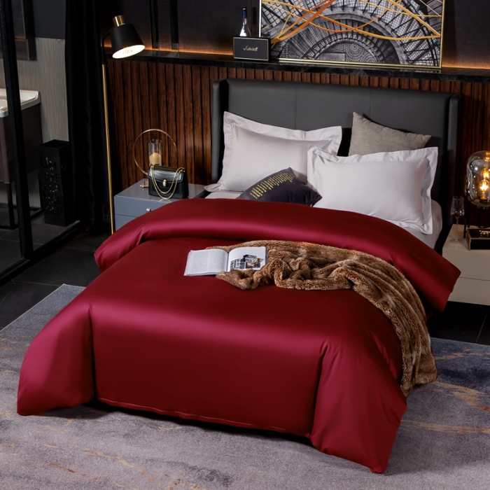 91家纺网 家纺一手货源 找家纺 绵庭家纺 2020新款素色长绒棉单品被套 玛雅红