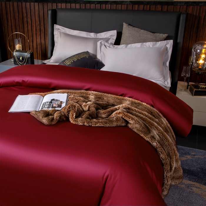 91家纺网 家纺一手货源 找家纺 绵庭家纺 2020新款素色长绒棉单品被套 玛雅红