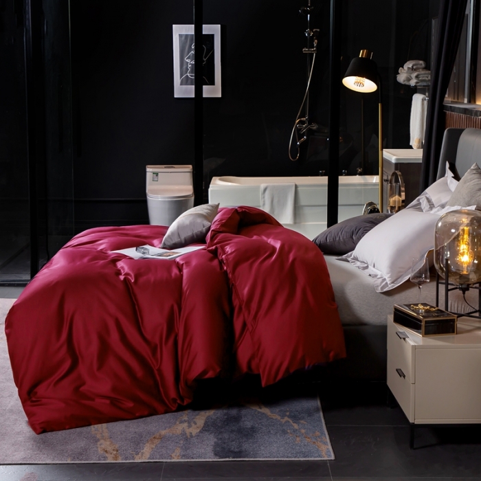 91家纺网 家纺一手货源 找家纺 绵庭家纺 2020新款素色长绒棉单品被套 玛雅红