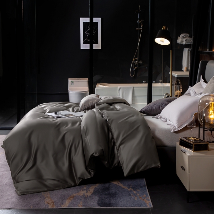 91家纺网 家纺一手货源 找家纺 绵庭家纺 2020新款素色长绒棉单品被套 高级灰