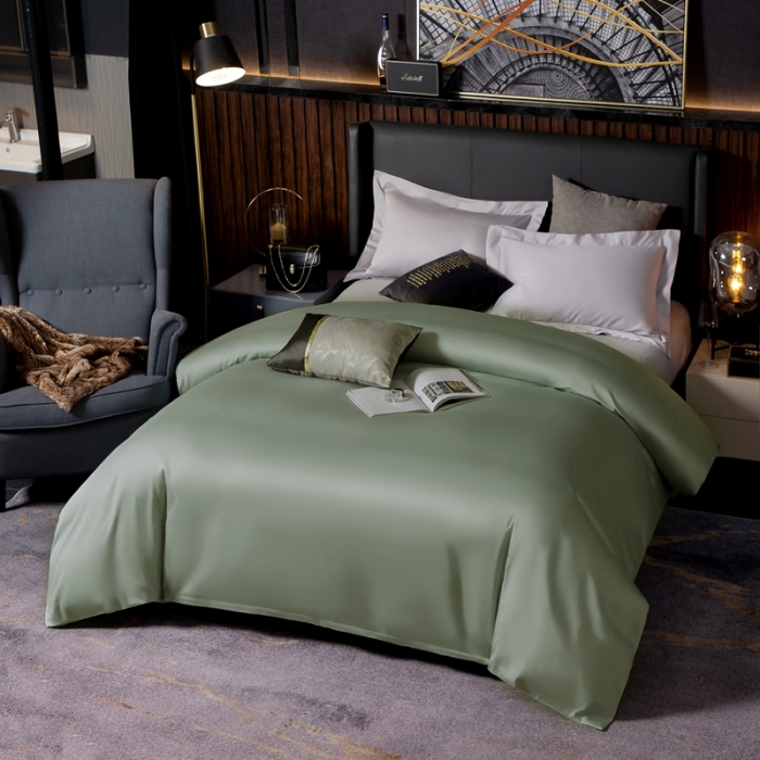 91家纺网 家纺一手货源 找家纺 绵庭家纺 2020新款素色长绒棉单品被套 灰绿