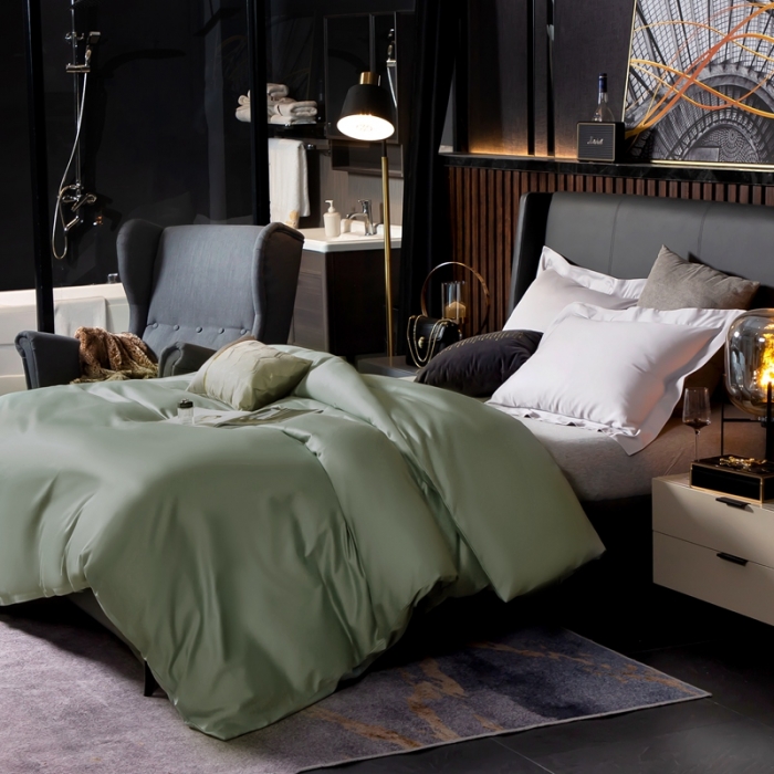 91家纺网 家纺一手货源 找家纺 绵庭家纺 2020新款素色长绒棉单品被套 灰绿