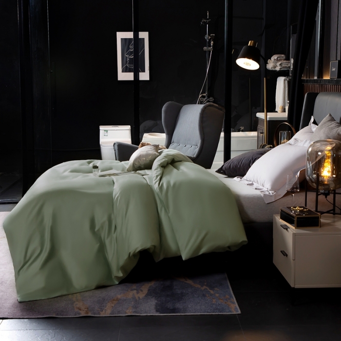 91家纺网 家纺一手货源 找家纺 绵庭家纺 2020新款素色长绒棉单品被套 灰绿