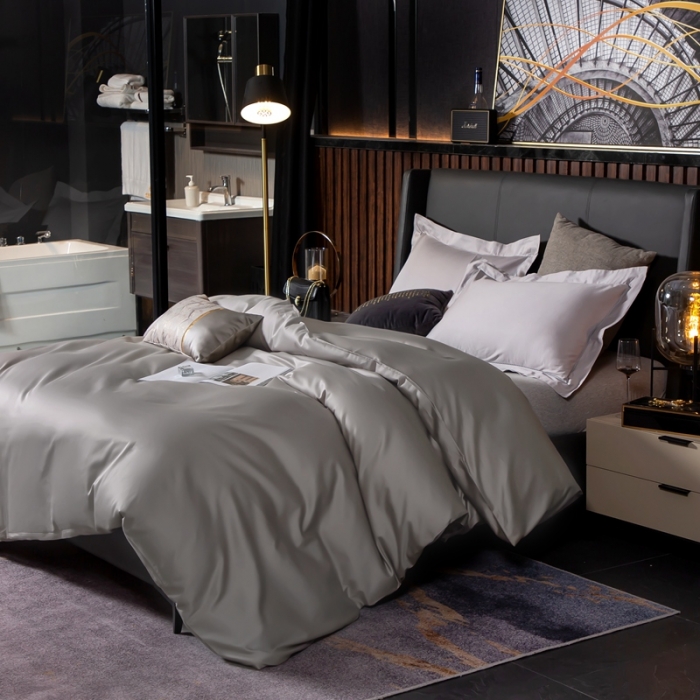 91家纺网 家纺一手货源 找家纺 绵庭家纺 2020新款素色长绒棉单品被套 浅灰