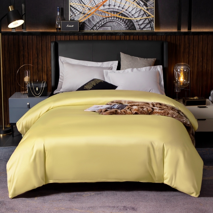 91家纺网 家纺一手货源 找家纺 绵庭家纺 2020新款素色长绒棉单品被套 柠檬黄