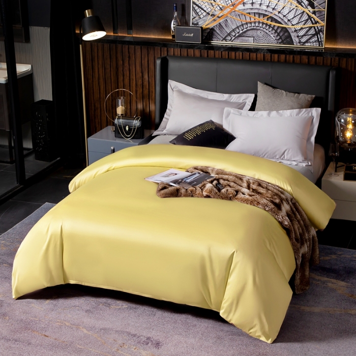 91家纺网 家纺一手货源 找家纺 绵庭家纺 2020新款素色长绒棉单品被套 柠檬黄