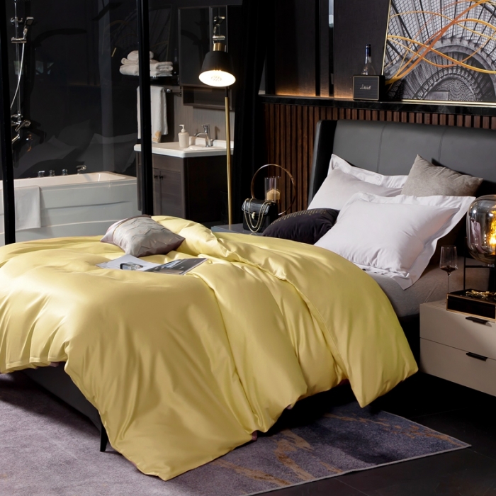 91家纺网 家纺一手货源 找家纺 绵庭家纺 2020新款素色长绒棉单品被套 柠檬黄