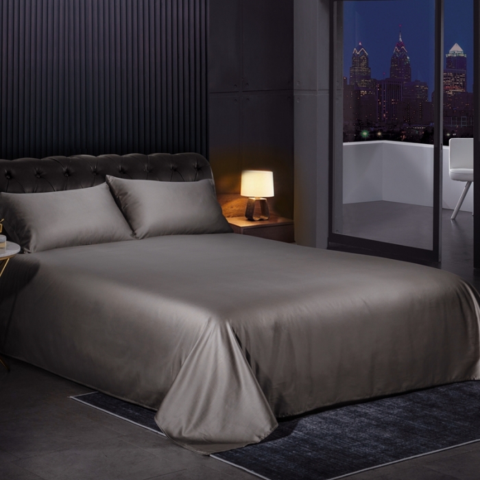 91家纺网 家纺一手货源 找家纺 绵庭家纺 2020新款素色长绒棉四件套 高级灰