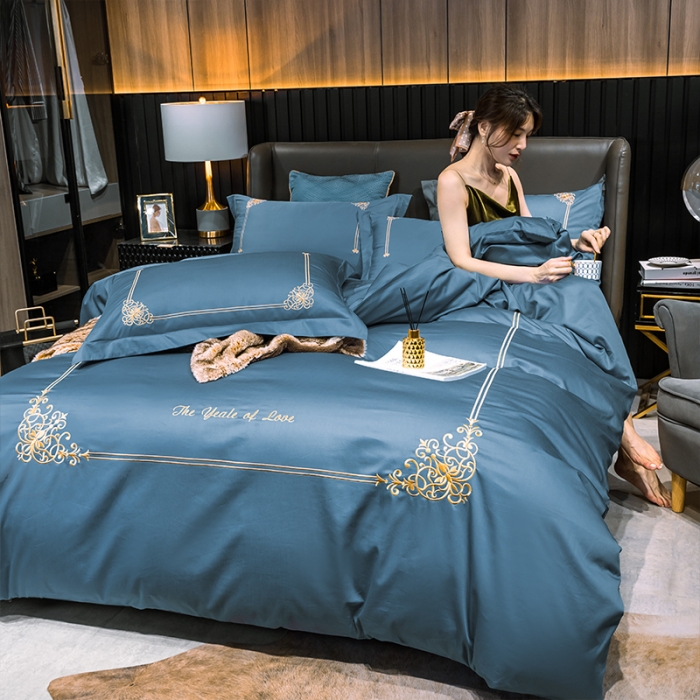 91家纺网 家纺一手货源 找家纺 慕色家纺2020新款欧式倾城全棉长绒棉刺绣四件套倾城-宾利蓝