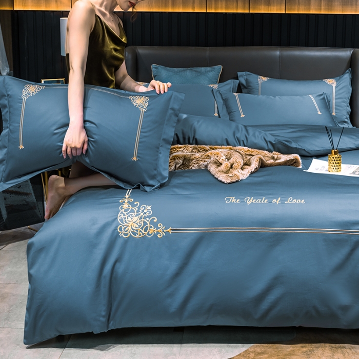 91家纺网 家纺一手货源 找家纺 慕色家纺2020新款欧式倾城全棉长绒棉刺绣四件套倾城-宾利蓝