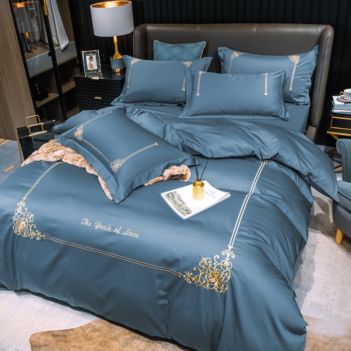 91家纺网 家纺一手货源 找家纺 慕色家纺2020新款欧式倾城全棉长绒棉刺绣四件套倾城-宾利蓝