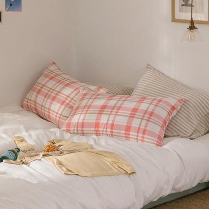 艾沁 2020新款13372全棉枕套48*74cm 粉白格