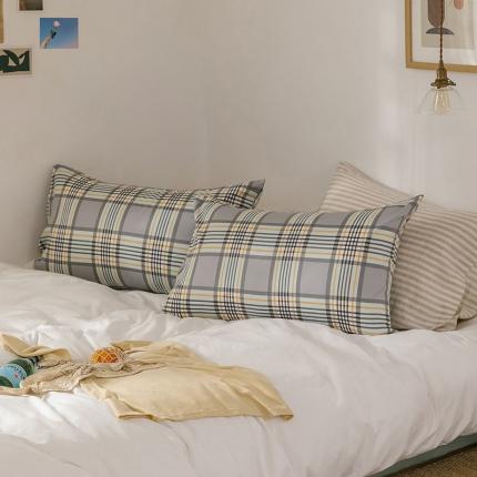 艾沁 2020新款13372全棉枕套48*74cm 灰条格