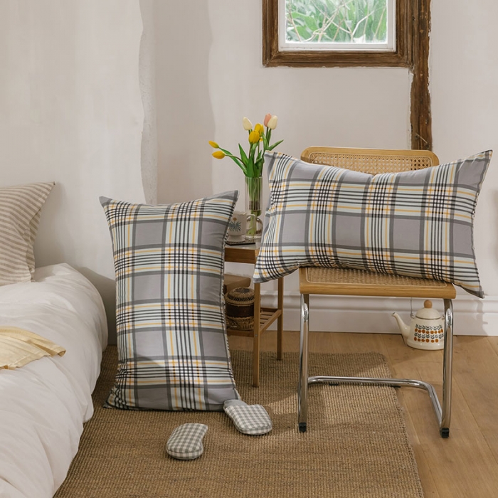 91家纺网 家纺一手货源 找家纺 艾沁 2020新款13372全棉枕套48*74cm 灰条格