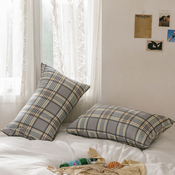 91家纺网 家纺一手货源 找家纺 艾沁 2020新款13372全棉枕套48*74cm 灰条格