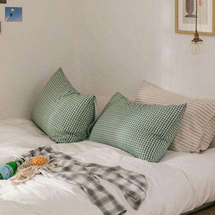 艾沁 2020新款13372全棉枕套48*74cm 绿条格
