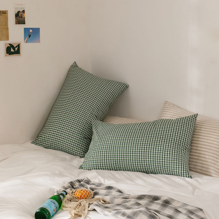91家纺网 家纺一手货源 找家纺 艾沁 2020新款13372全棉枕套48*74cm 绿条格