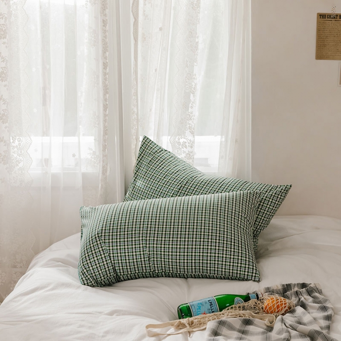 91家纺网 家纺一手货源 找家纺 艾沁 2020新款13372全棉枕套48*74cm 绿条格