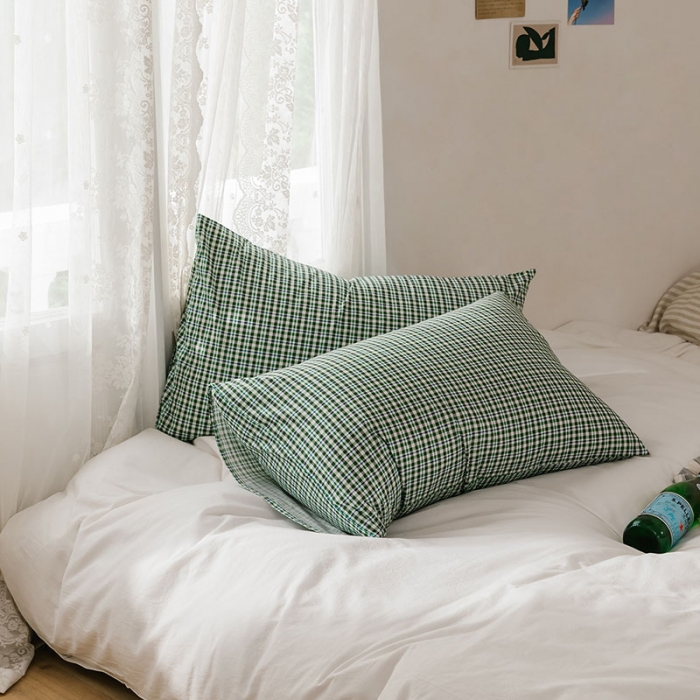 91家纺网 家纺一手货源 找家纺 艾沁 2020新款13372全棉枕套48*74cm 绿条格