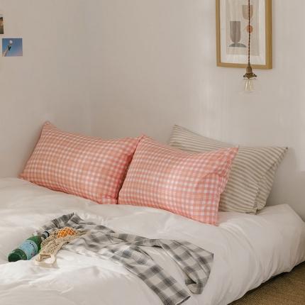 艾沁 2020新款13372全棉枕套48*74cm 粉白条格