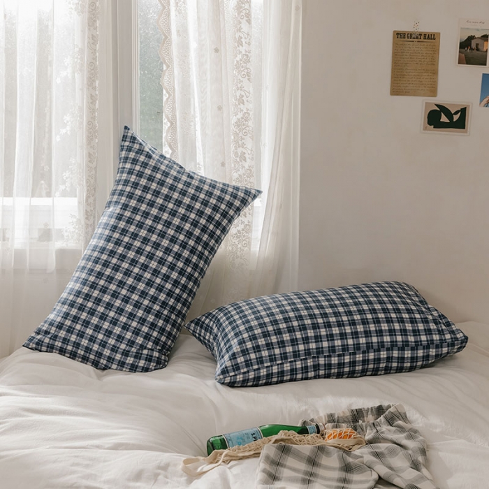 91家纺网 家纺一手货源 找家纺 艾沁 2020新款13372全棉枕套48*74cm 海军蓝条