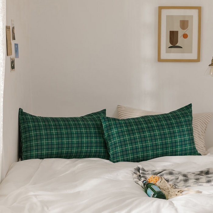 91家纺网 家纺一手货源 找家纺 艾沁 2020新款13372全棉枕套48*74cm 祖母绿