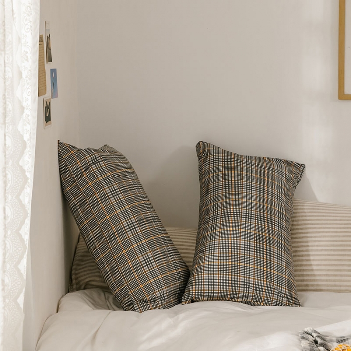 91家纺网 家纺一手货源 找家纺 艾沁 2020新款13372全棉枕套48*74cm 灰条格2