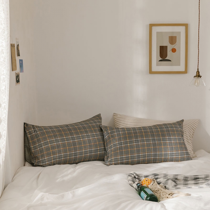 91家纺网 家纺一手货源 找家纺 艾沁 2020新款13372全棉枕套48*74cm 灰条格2