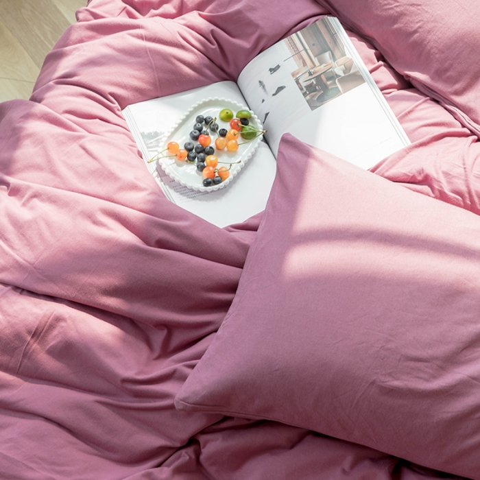 91家纺网 家纺一手货源 找家纺 华超针织 2021新款针织纯色四件套（纯色1）豆沙