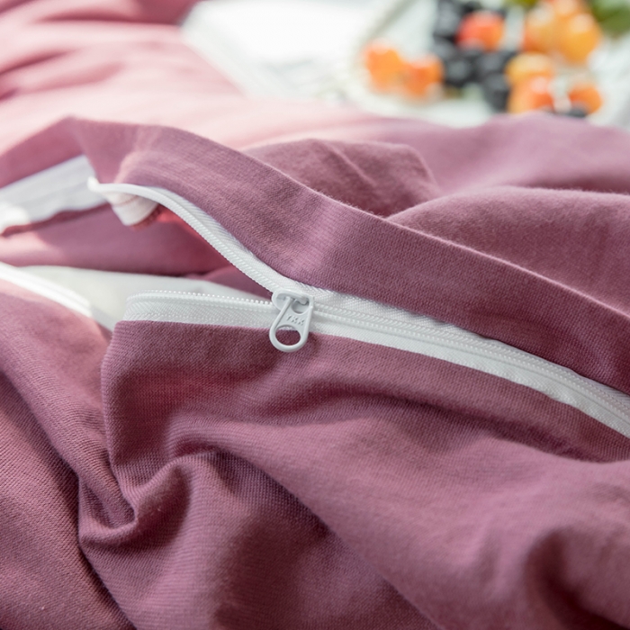 91家纺网 家纺一手货源 找家纺 华超针织 2021新款针织纯色四件套（纯色1）豆沙