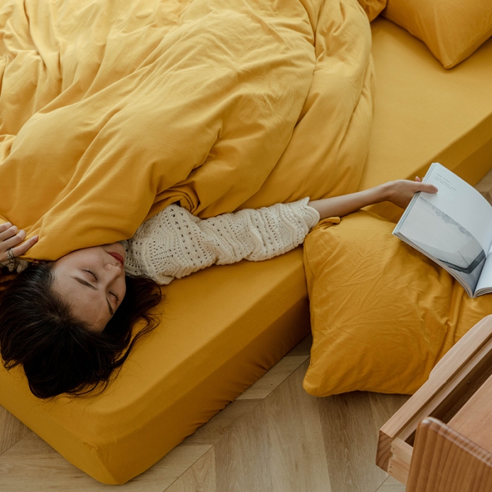 91家纺网 家纺一手货源 找家纺 华超针织 2021新款针织纯色四件套（纯色1）姜黄