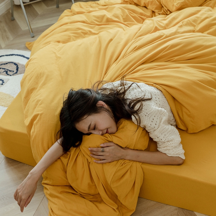 91家纺网 家纺一手货源 找家纺 华超针织 2021新款针织纯色四件套（纯色1）姜黄