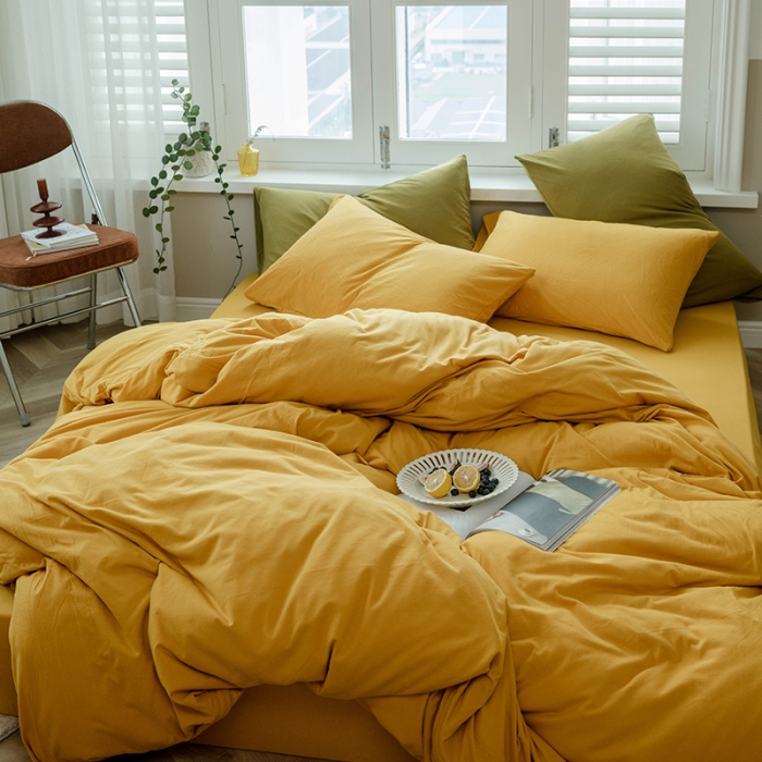 91家纺网 家纺一手货源 找家纺 华超针织 2021新款针织纯色四件套（纯色1）姜黄