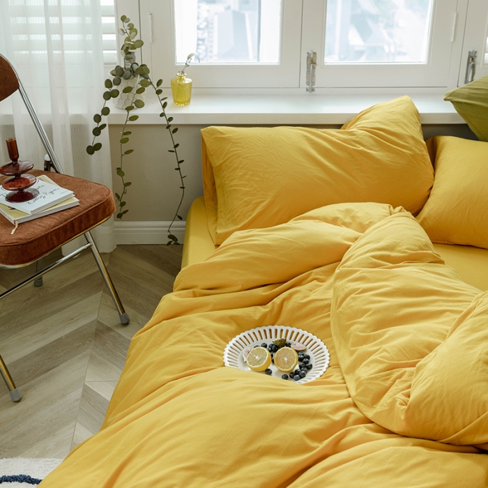 91家纺网 家纺一手货源 找家纺 华超针织 2021新款针织纯色四件套（纯色1）姜黄