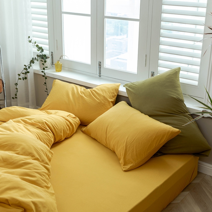 91家纺网 家纺一手货源 找家纺 华超针织 2021新款针织纯色四件套（纯色1）姜黄