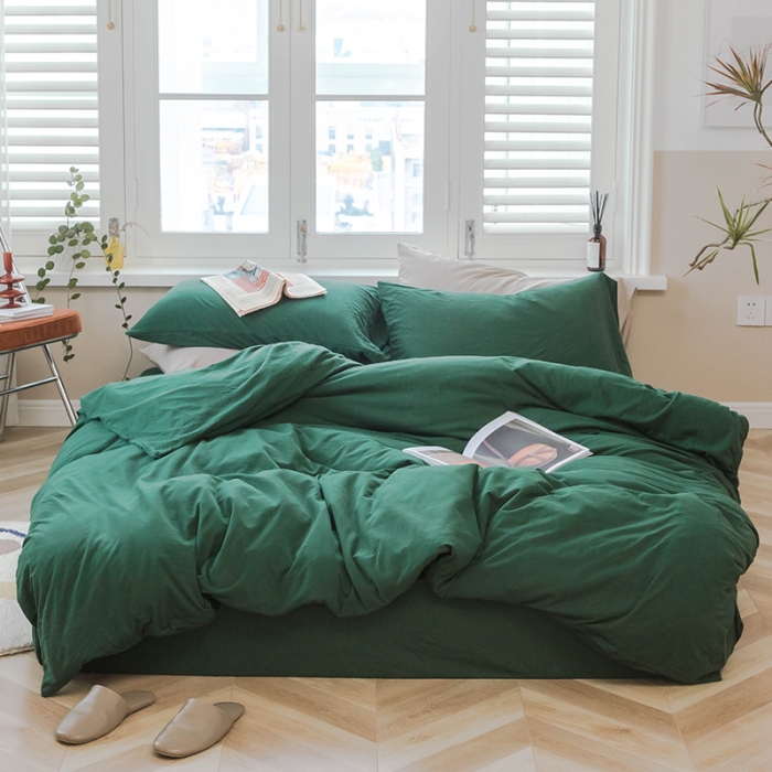 91家纺网 家纺一手货源 找家纺 华超针织 2021新款针织纯色四件套（纯色1）墨绿