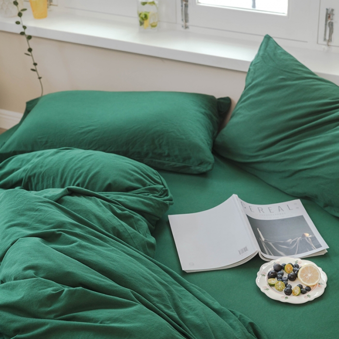 91家纺网 家纺一手货源 找家纺 华超针织 2021新款针织纯色四件套（纯色1）墨绿