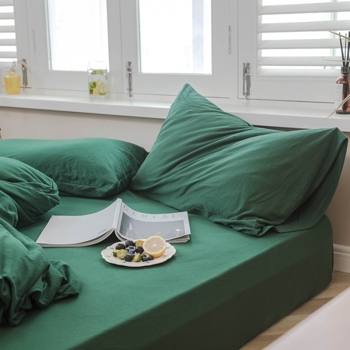 91家纺网 家纺一手货源 找家纺 华超针织 2021新款针织纯色四件套（纯色1）墨绿