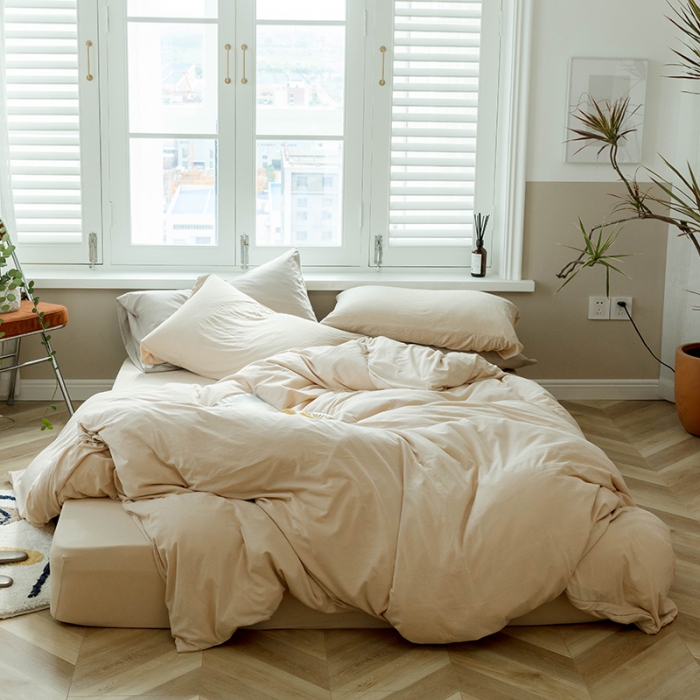 91家纺网 家纺一手货源 找家纺 华超针织 2021新款针织纯色四件套（纯色1） 奶茶