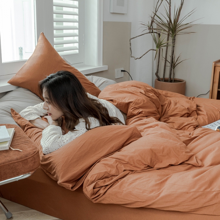 91家纺网 家纺一手货源 找家纺 华超针织 2021新款针织纯色四件套（纯色1）南瓜