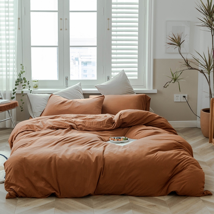 91家纺网 家纺一手货源 找家纺 华超针织 2021新款针织纯色四件套（纯色1）南瓜