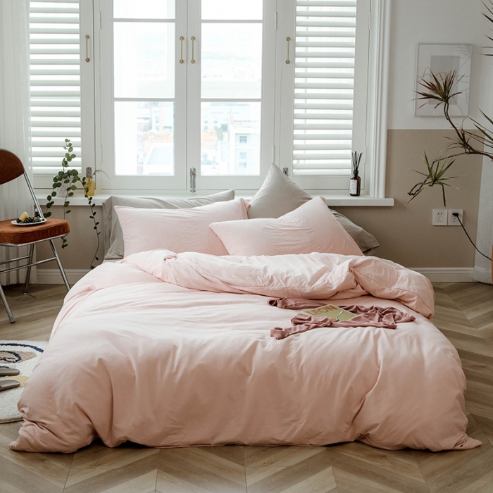 91家纺网 家纺一手货源 找家纺 华超针织 2021新款针织纯色四件套（纯色1）嫩粉