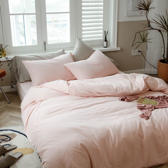 91家纺网 家纺一手货源 找家纺 华超针织 2021新款针织纯色四件套（纯色1）嫩粉